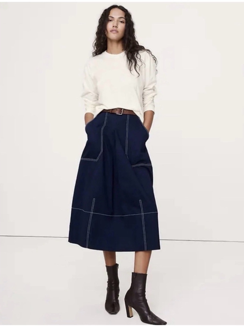 NWT Banana Republic Barrel Midi Navy Skirt Sz 6 & 8 (#851967) 🗺️6️⃣